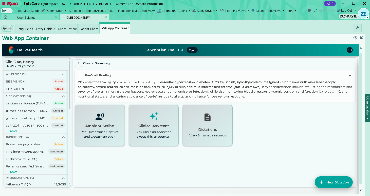 EHRClient embedded in Epic Hyperspace