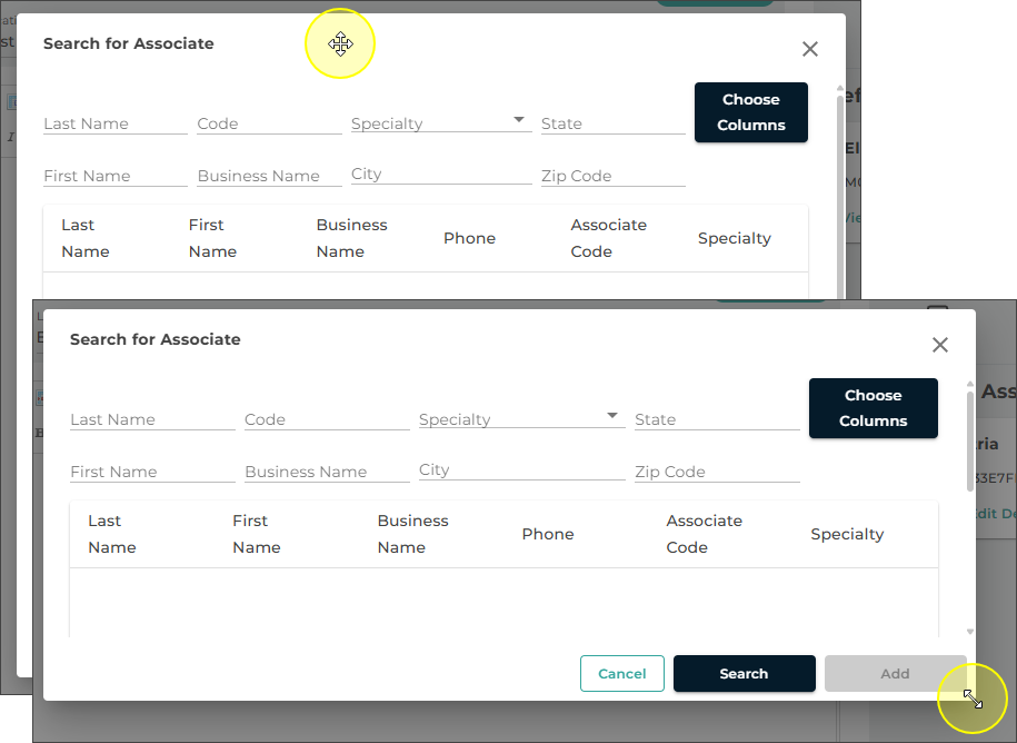 Move and Edit Search Windows